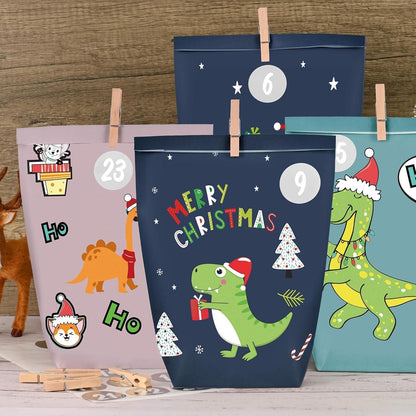 Adventskalender Dinosaurier Motiv Kraftpapiertüten Set