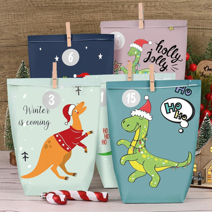 Adventskalender Dinosaurier Motiv Kraftpapiertüten Set