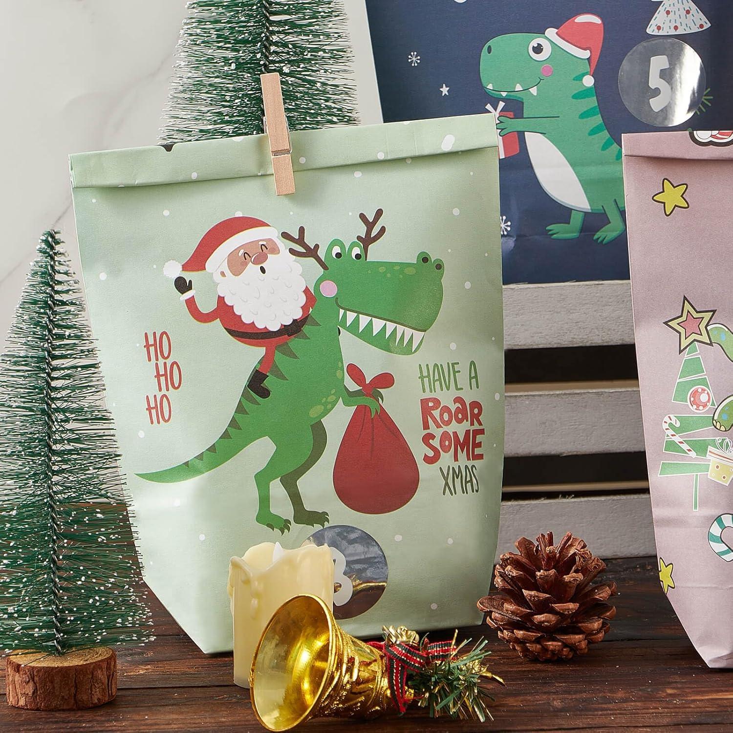 Adventskalender zum Befüllen 24 Weihnachtstüten Dinosaurier Design