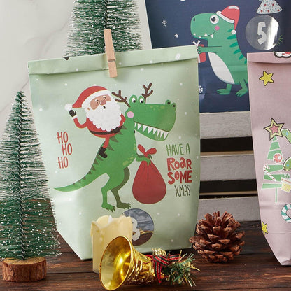 Adventskalender zum Befüllen 24 Weihnachtstüten Dinosaurier Design