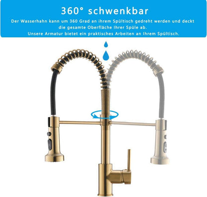 TIMACO Gold Küchenarmatur mit Pull-Down-Sprühgerät und 360° Drehbar