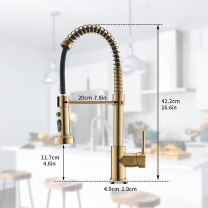 Küchenarmatur Gebürstetes Gold 360° Pull-Down Sprühgerät