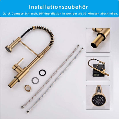 Gold Küchenarmatur 360° Drehbar Pull-Down-Sprühgerät Mischbatterie