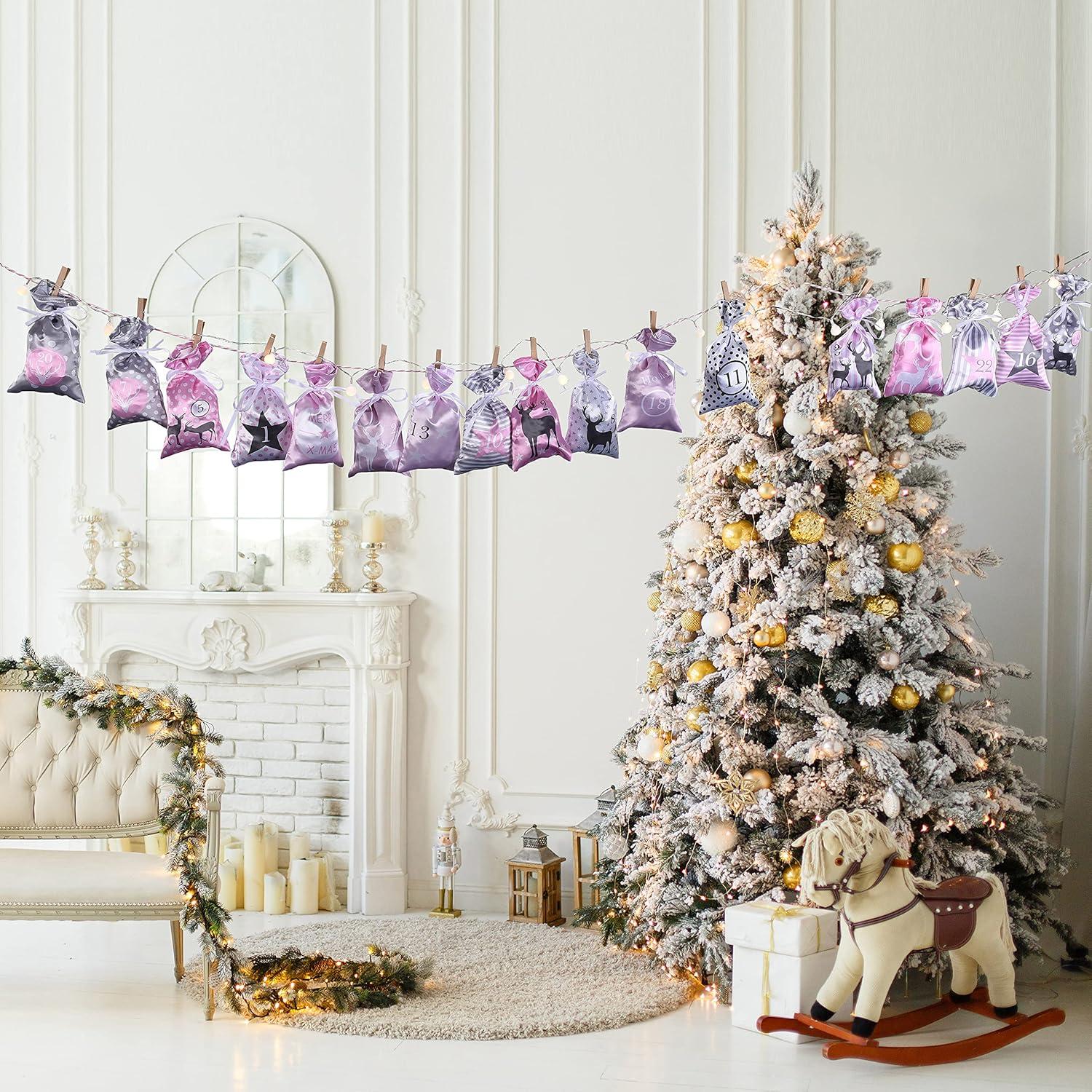 Adventskalender Weihnachtskalender Selbstbefüllen Rosa Grau Stoff Säckchen 24