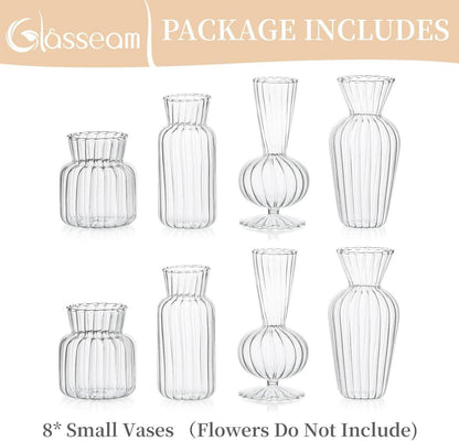 Kleine Vasen Set Vintage Glas Blumenvase 8-teilig Hochzeit Tischdekoration