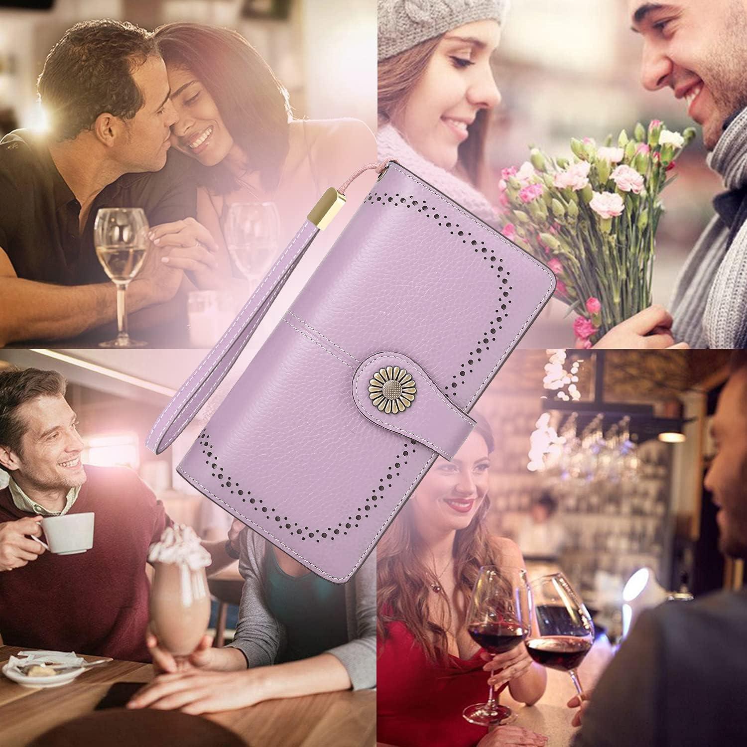 Geldbörse Damen Leder Groß RFID Damen Portmonee Lang Rosa