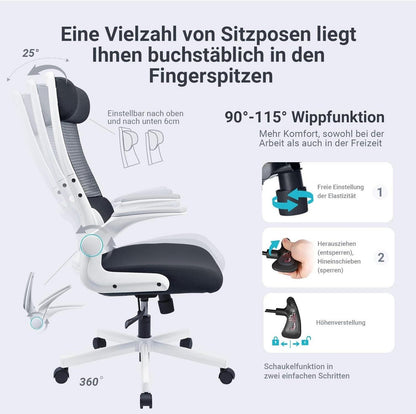 Ergonomischer Bürostuhl Schwarz Mesh Kopfstütze Lendenwirbelstütze