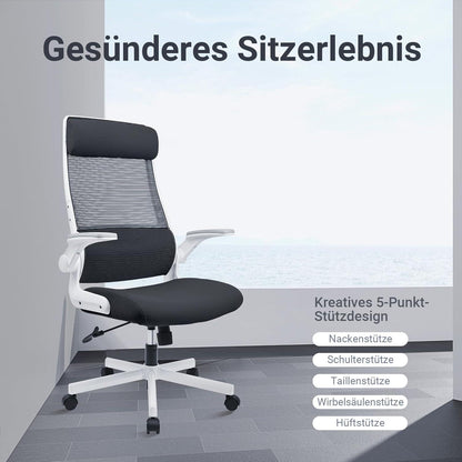 Ergonomischer Bürostuhl Schwarz Mesh Kopfstütze Lendenwirbelstütze