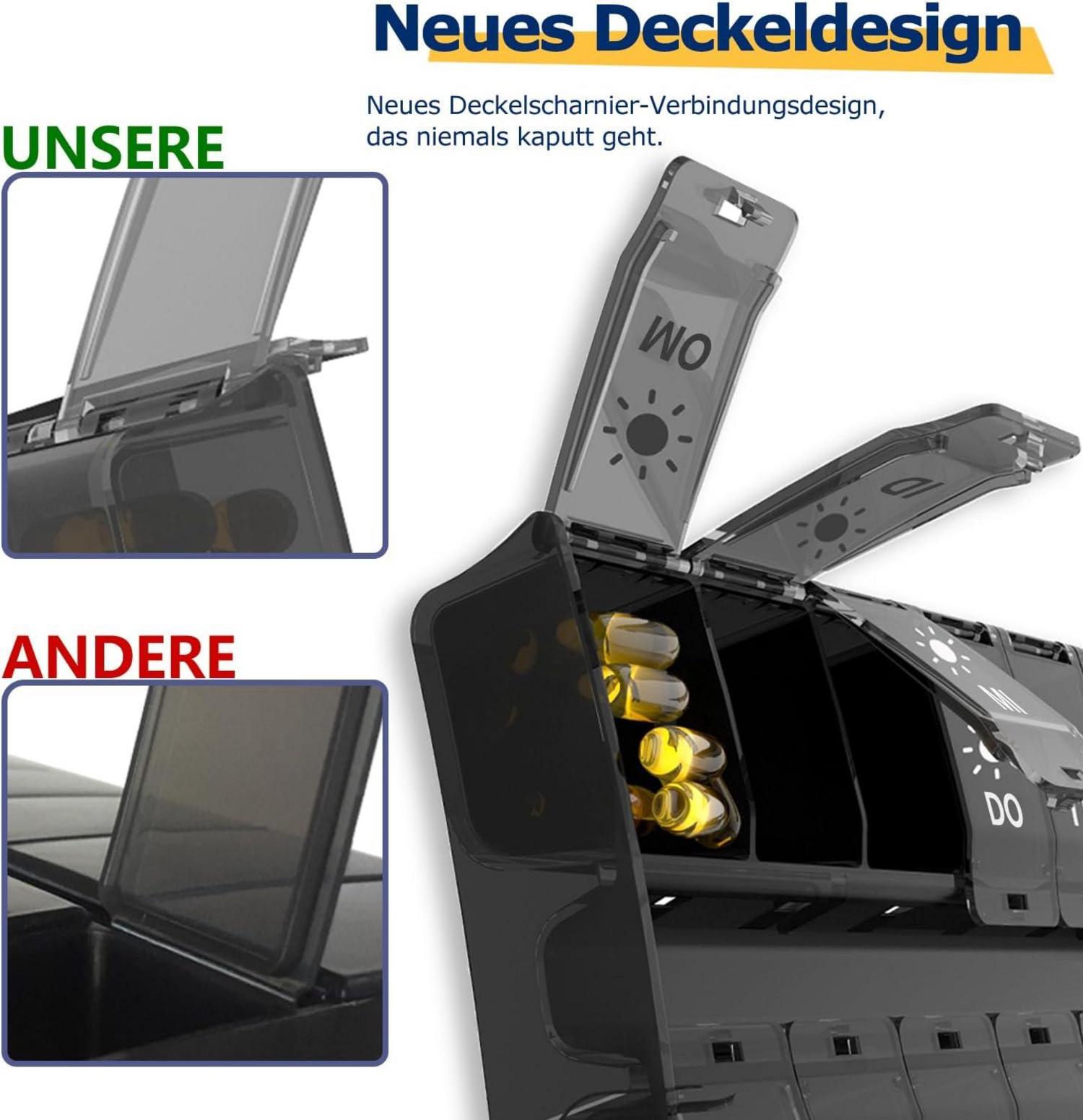 XL Pillen-Organizer 7 Tage Doppelte Dosierung Schwarz