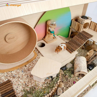 Niteangel Hamsterkäfig mit schräger Öffnung - MDF Aspen Kleintierkäfig für