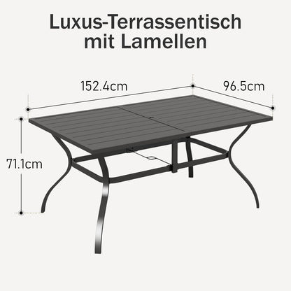 Gartentisch für 6 Personen Stahl Rahmen 152×95cm Schwarz mit