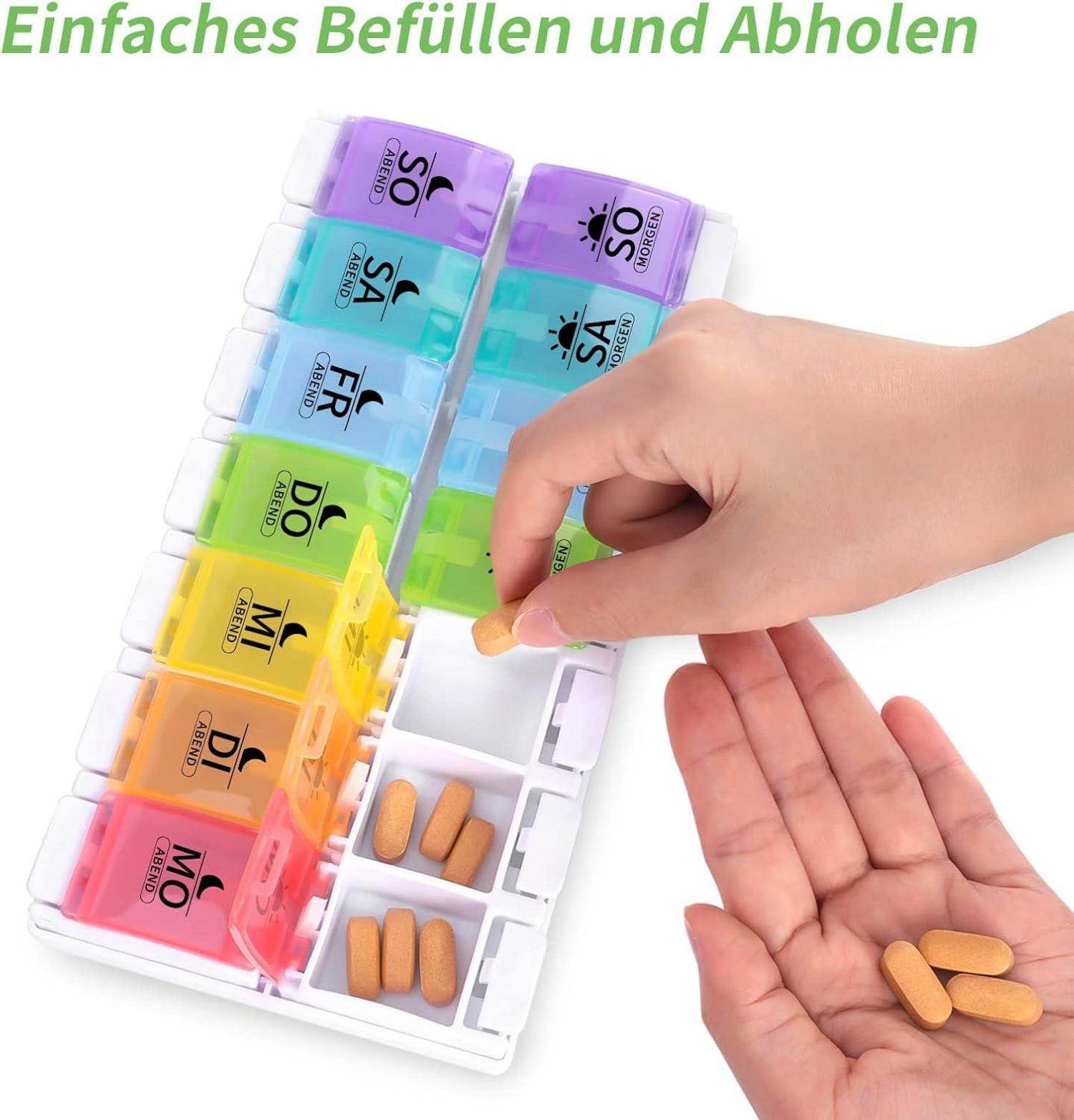 Tablettenbox 7 Tage Medikamentenbox, Pillendose 14 Fächer, Pillenbox 2