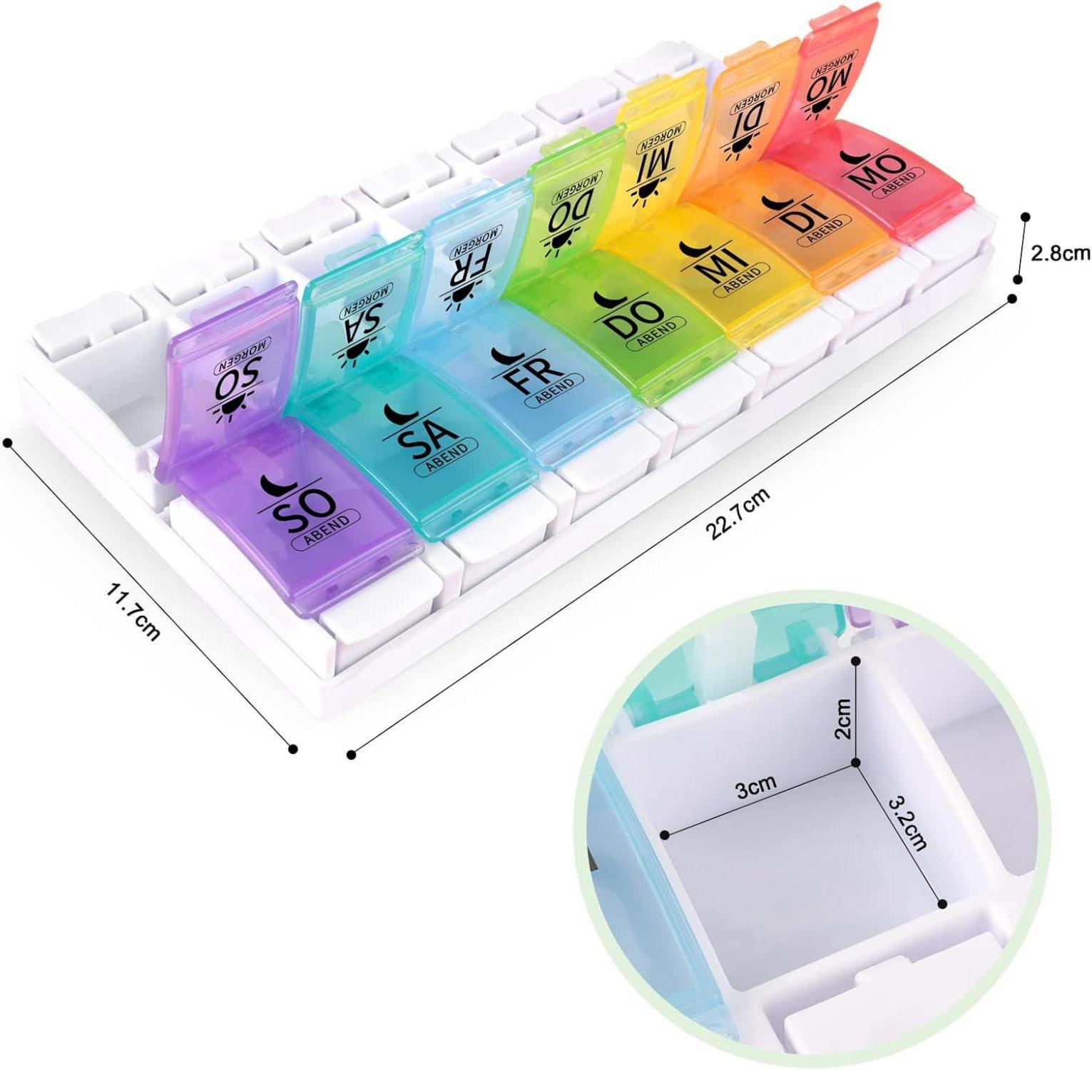 Tablettenbox 7 Tage Organizer Medikamenten Wochenbox 14 Fächer