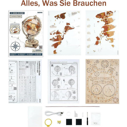 ROKR Holzpuzzle 3D Globus Modell Luminous Globe 180 Teile