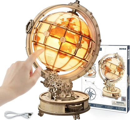 3D Holzpuzzle Globus Modell mit 180 Teilen - Leuchtender Globus