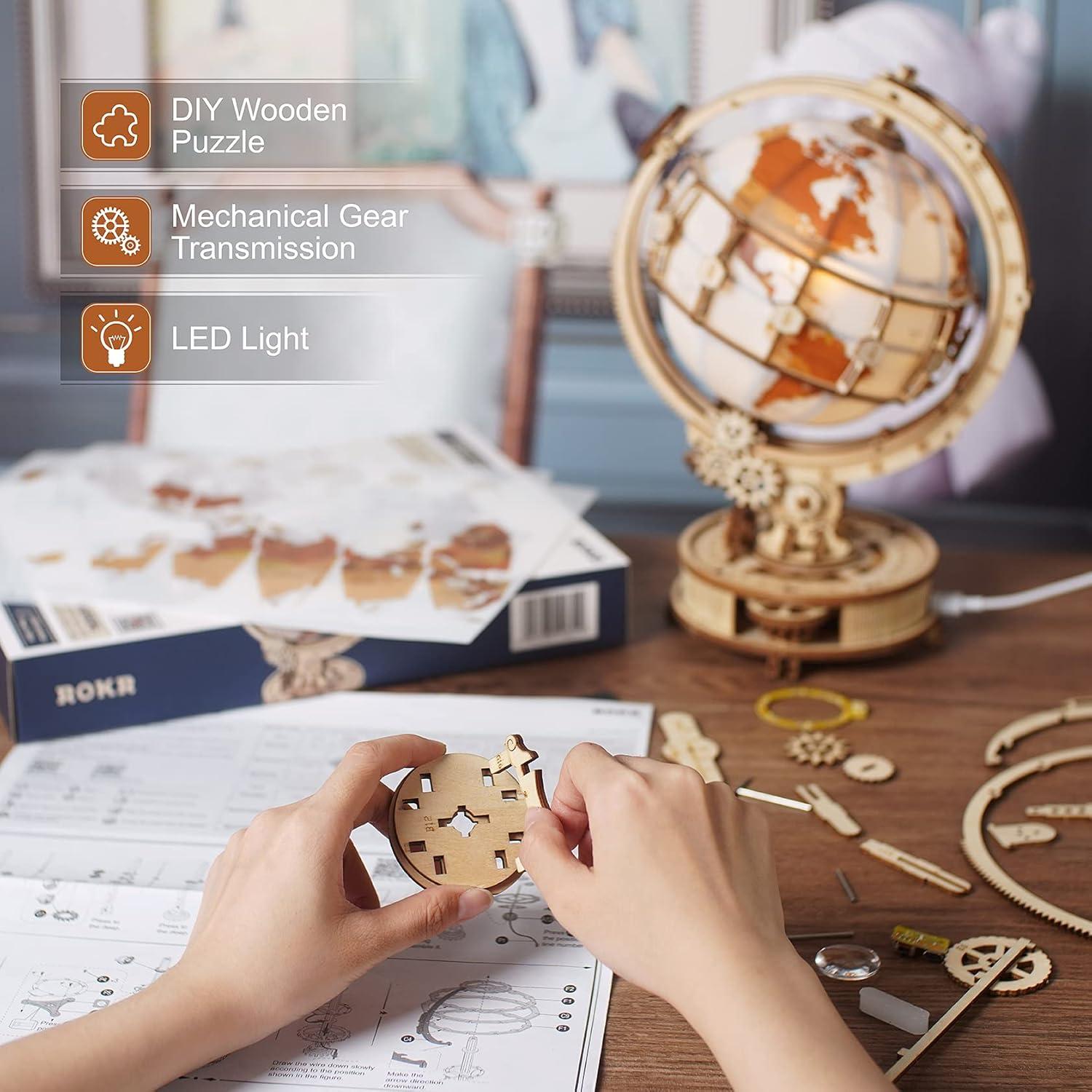 3D Holzpuzzle Globus Modell mit 180 Teilen - Leuchtender Globus