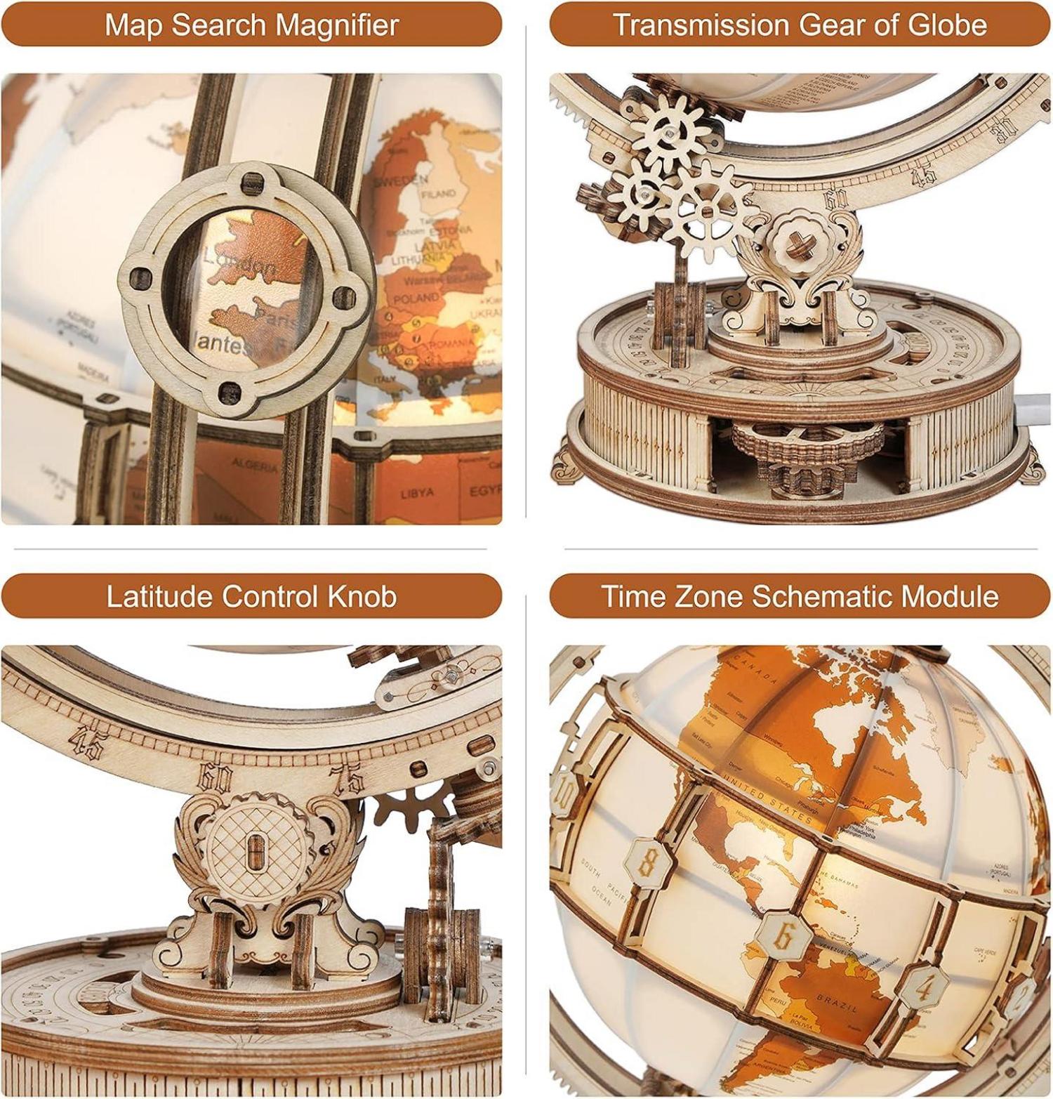 ROKR 3D Holzpuzzle Globus Modell 180 Teile Nachtlicht Globe