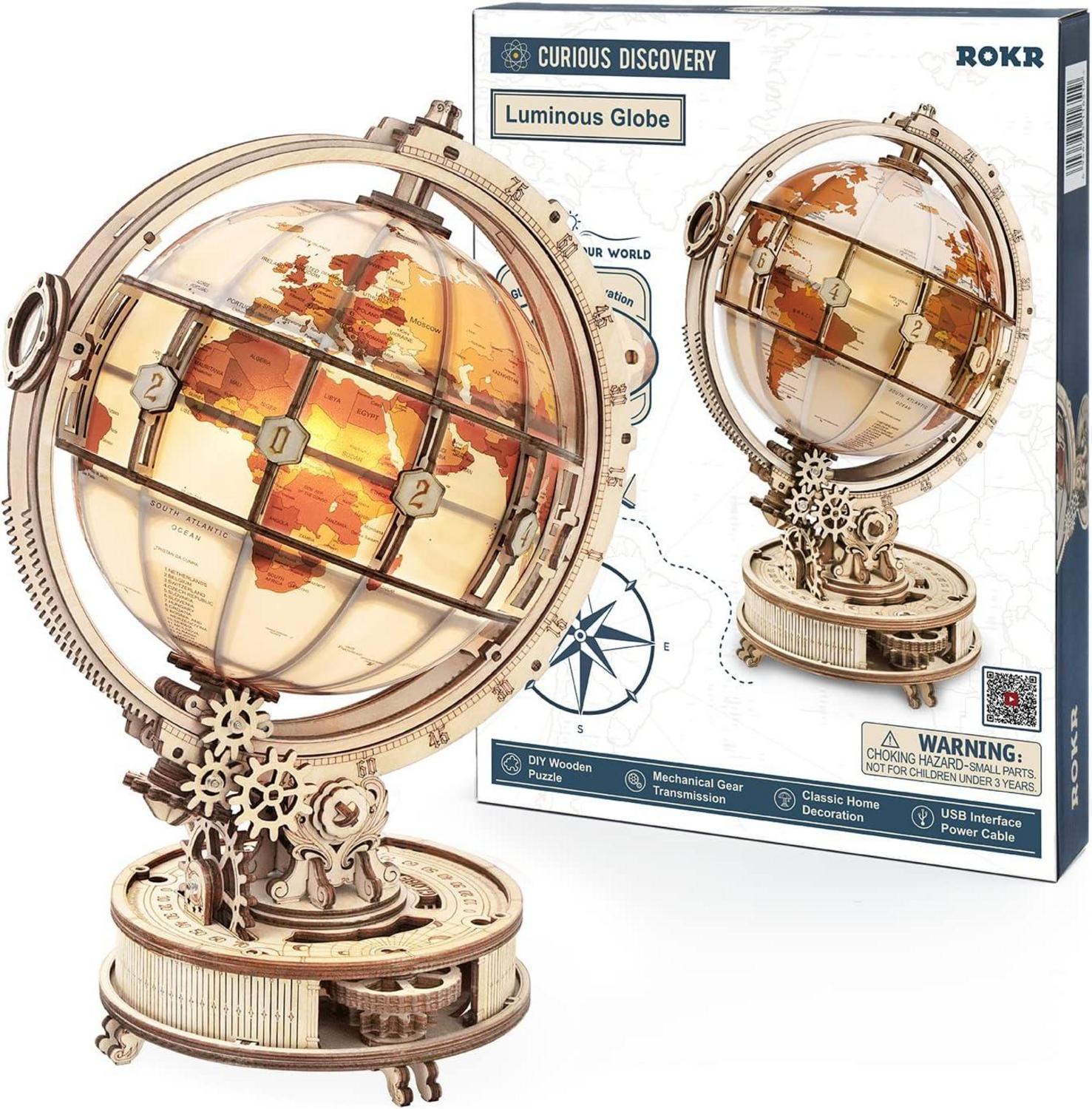 ROKR 3D Holzpuzzle Globus Modell 180 Teile Nachtlicht Globe