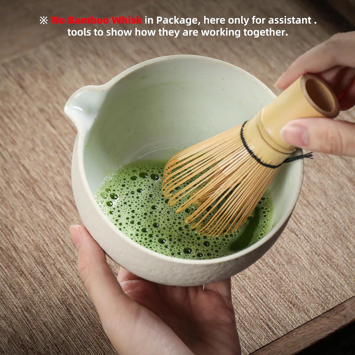 TEANAGOO Matcha Chawan Steinstruktur 18 OZ Grau mit Schneebesenablage