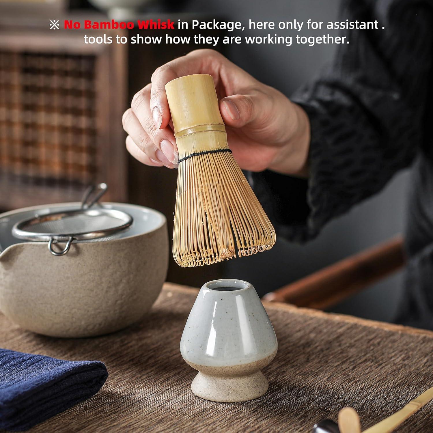 Japanische Matcha-Schüssel mit Steinstruktur und Schneebesenhalter, 18 OZ, K12