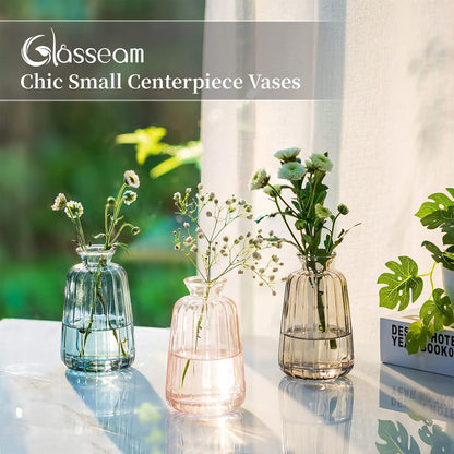 Kleine Vasen Vintage Glas Blumenvase 3-teilig Set Moderne Tischdeko