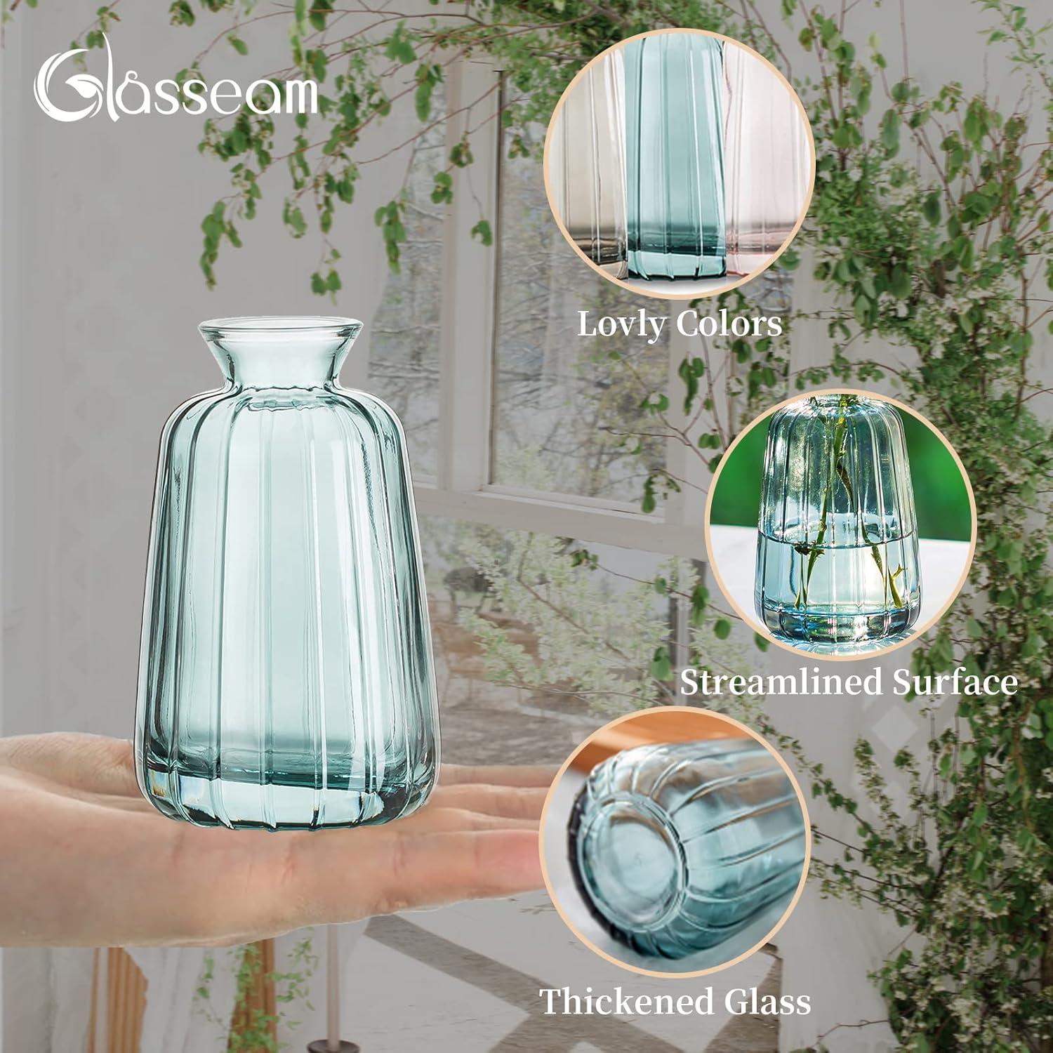 Mini Vasen Vintage Hochzeit Tischdeko Set 3-teilig Glas Blumenvase Grün Grau
