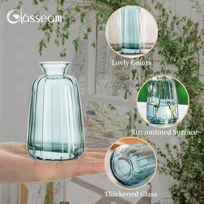 Mini Vasen Vintage Hochzeit Tischdeko Set 3-teilig Glas Blumenvase Grün Grau