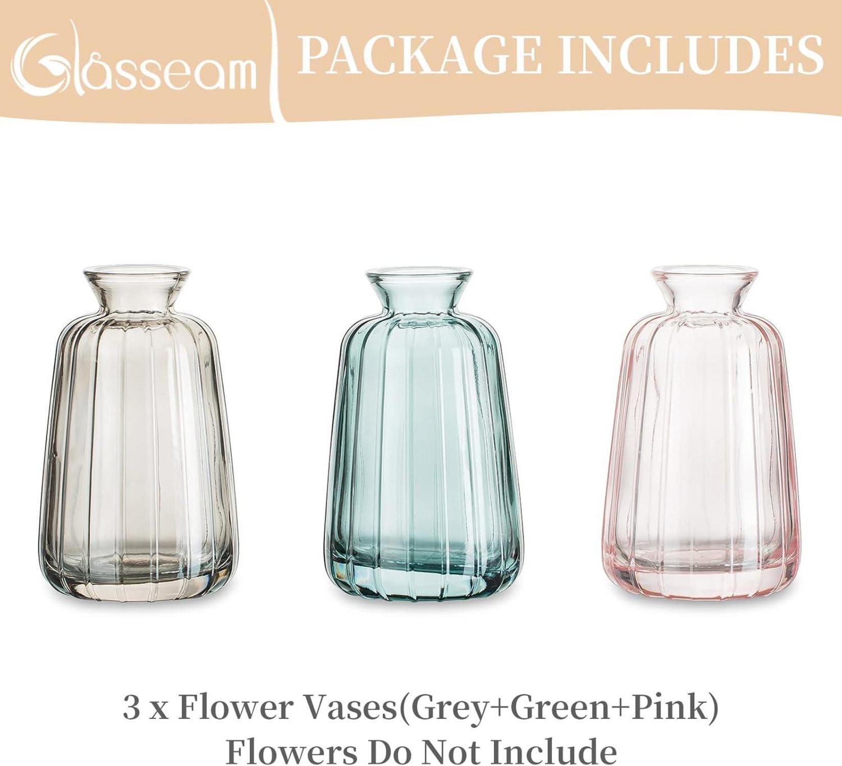 Mini Vasen Vintage Hochzeit Tischdeko Set 3-teilig Glas Blumenvase Grün Grau