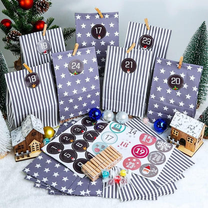 DIY Adventskalender zum Befüllen Grau mit 25 Adventstüten & Zahlen - Weihnachtskalender Selber Basteln