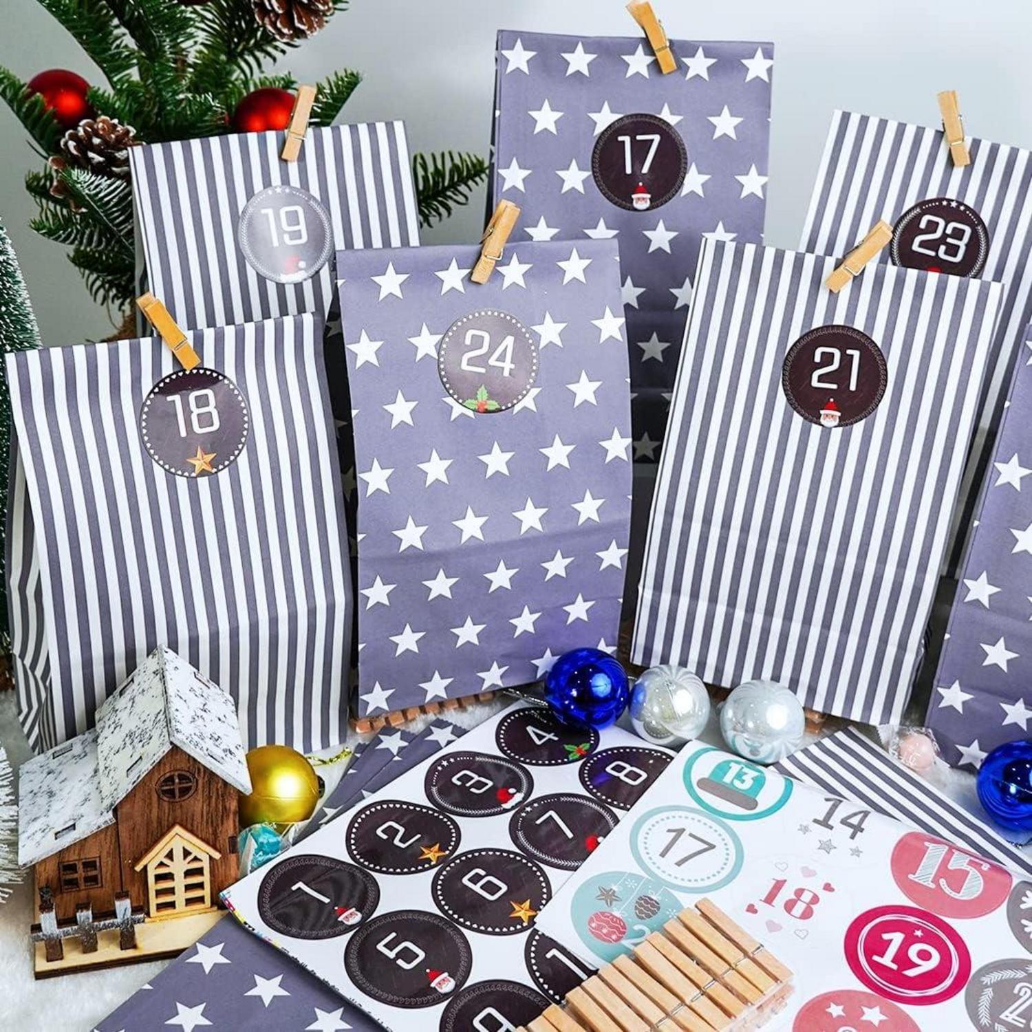 DIY Adventskalender zum Befüllen Grau 25 Papiertüten Weihnachtskalender