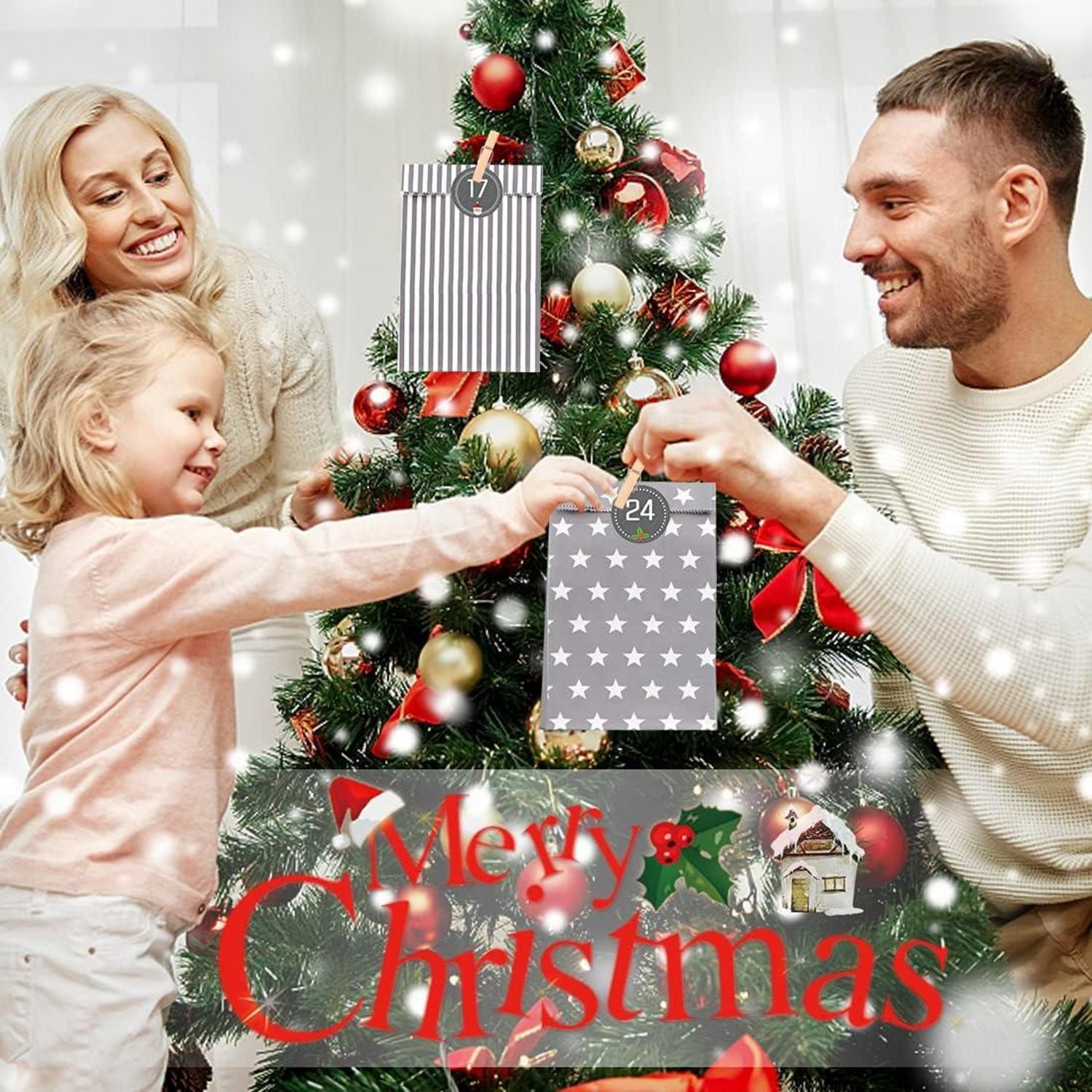 DIY Adventskalender zum Befüllen Grau 25 Papiertüten Weihnachtskalender