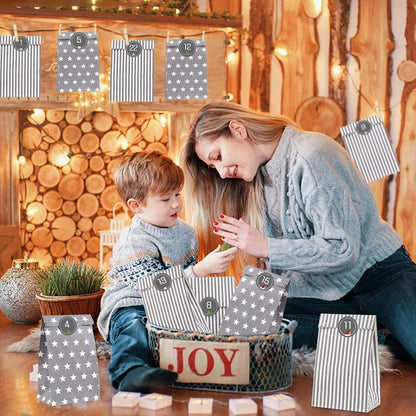 DIY Adventskalender zum Befüllen Grau mit 25 Adventstüten & Zahlen - Weihnachtskalender Selber Basteln