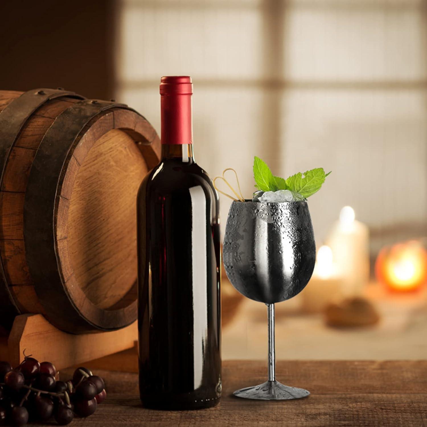 LELELINKY Edelstahl Weingläser 350ml rot Champagner Cocktailglas (Schwarz 2er