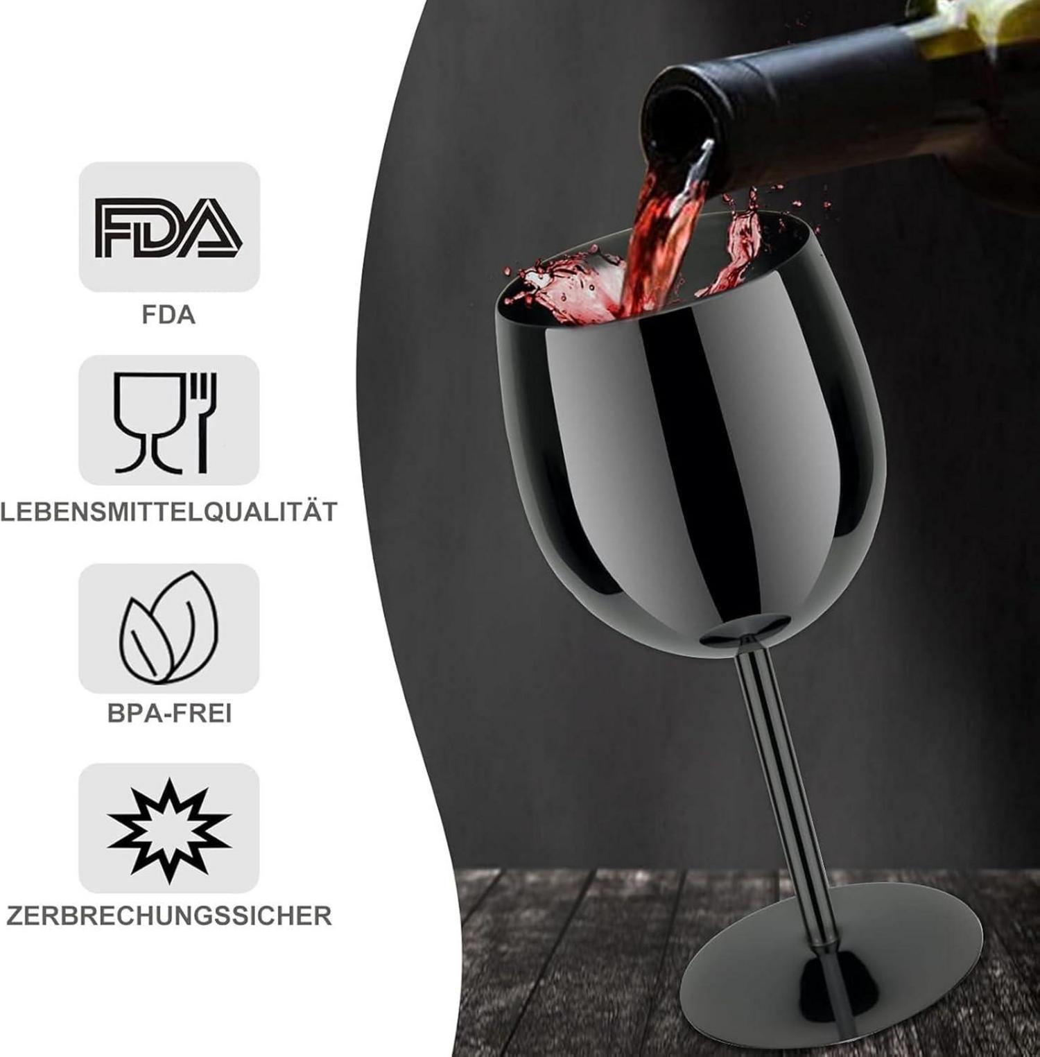 LELELINKY Edelstahl Weinglas Set 350ml Bruchsicher Champagner Cocktails
