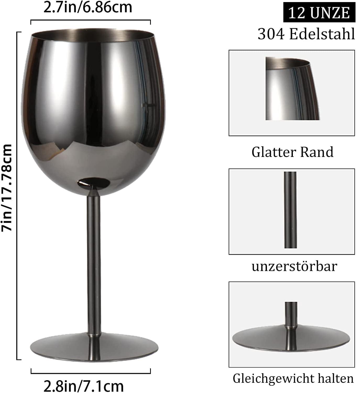 LELELINKY Edelstahl Weingläser 350ml rot Champagner Cocktailglas (Schwarz 2er