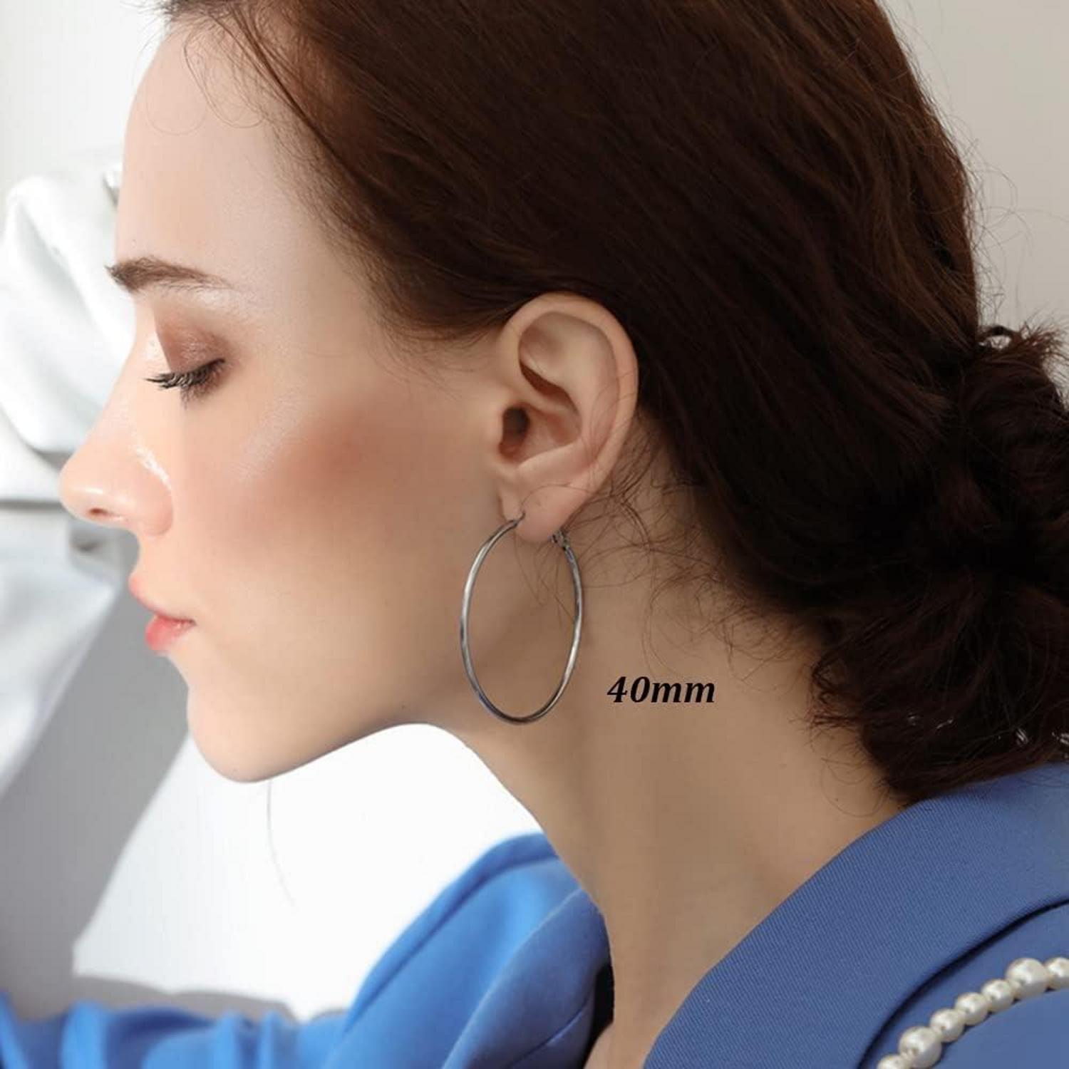 Groß Damen Silber Creolen 925 Ohrringe Set 40mm - 3 Farben