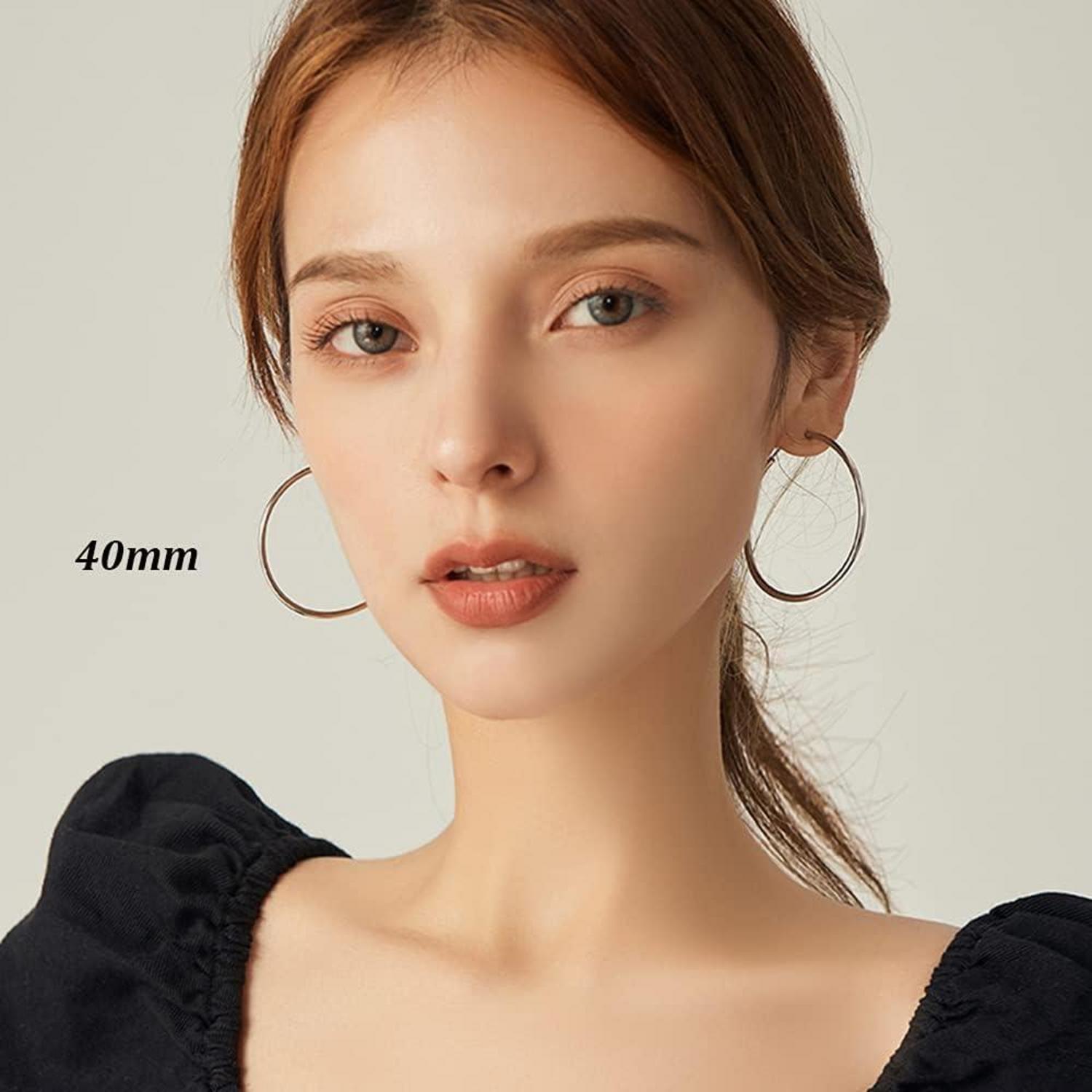 Creolen Silber 925 Set Damen Ohrringe 40/50/60mm Groß Silber Roségold