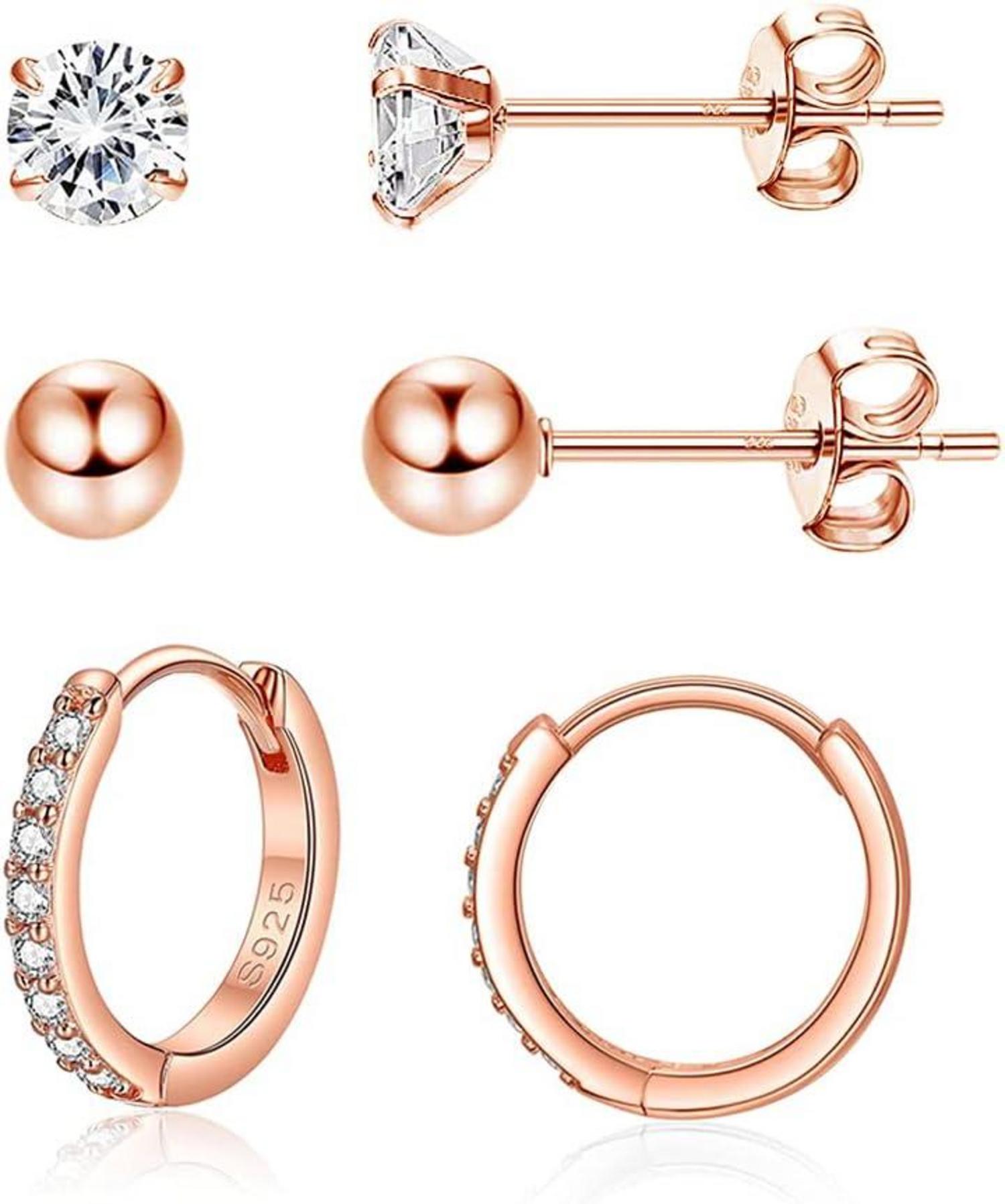 Damen Silber Creolen Ohrringe Set 925 Sterling Silber Ohrstecker 3