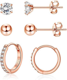 Damen Silber Creolen Ohrringe Set 925 Sterling Silber Ohrstecker 3
