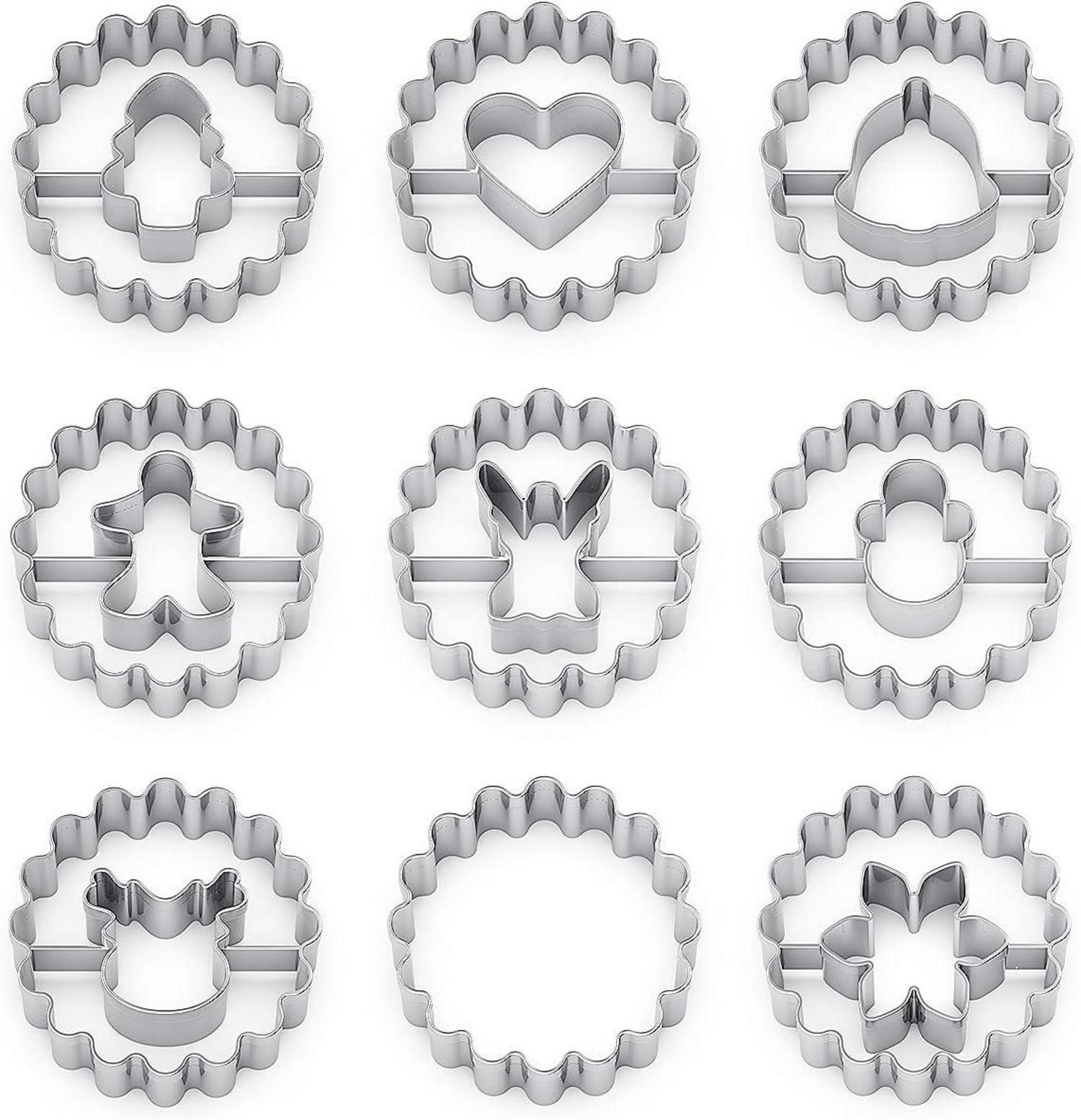 Plätzchen Ausstecher Set 9 Stück für Weihnachten - Edelstahl Linzer