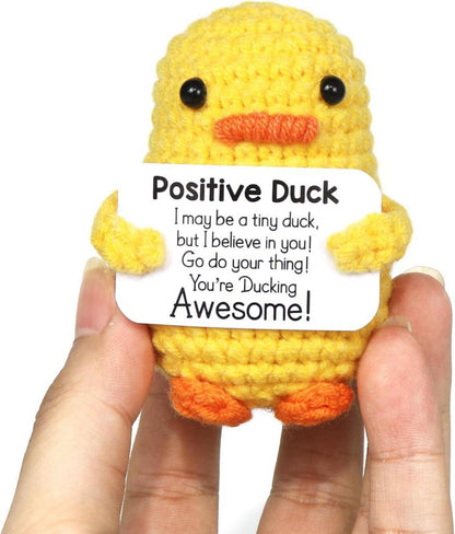 Positive Duck Puppe mit Aufmunterungskarte, Strickwolle Duck-Häkelpuppe