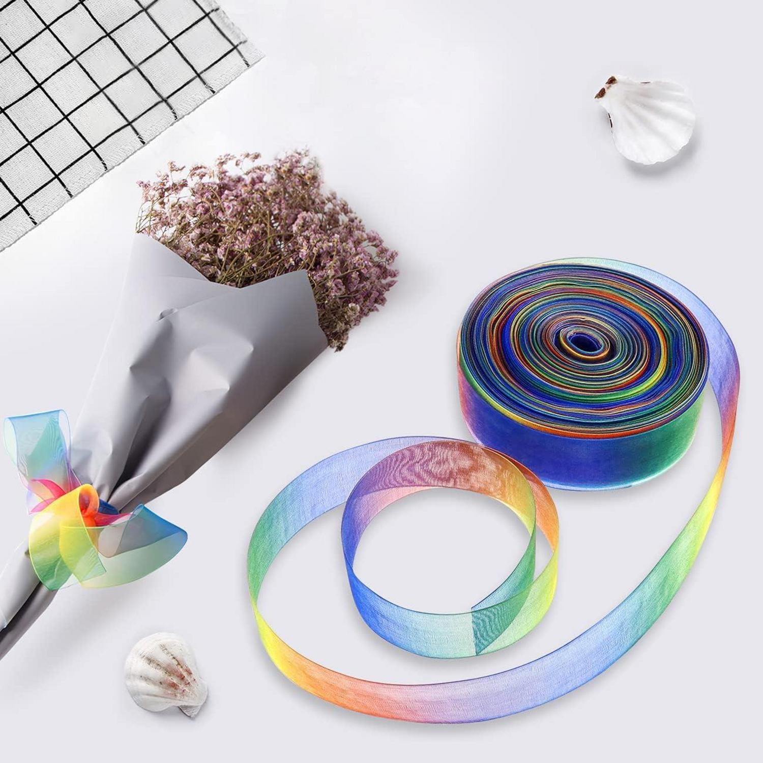 Regenbogen Geschenkband Organza Bänder 25Yard 25mm