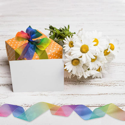 Regenbogen Geschenkband Organza Bänder Schimmer Sheer Gradient Farben Deko Band (25 Yard, 25