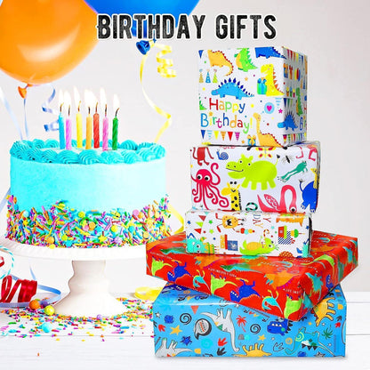 Kinder Geschenkpapier Set Dinosaurier Geburtstag Geschenk