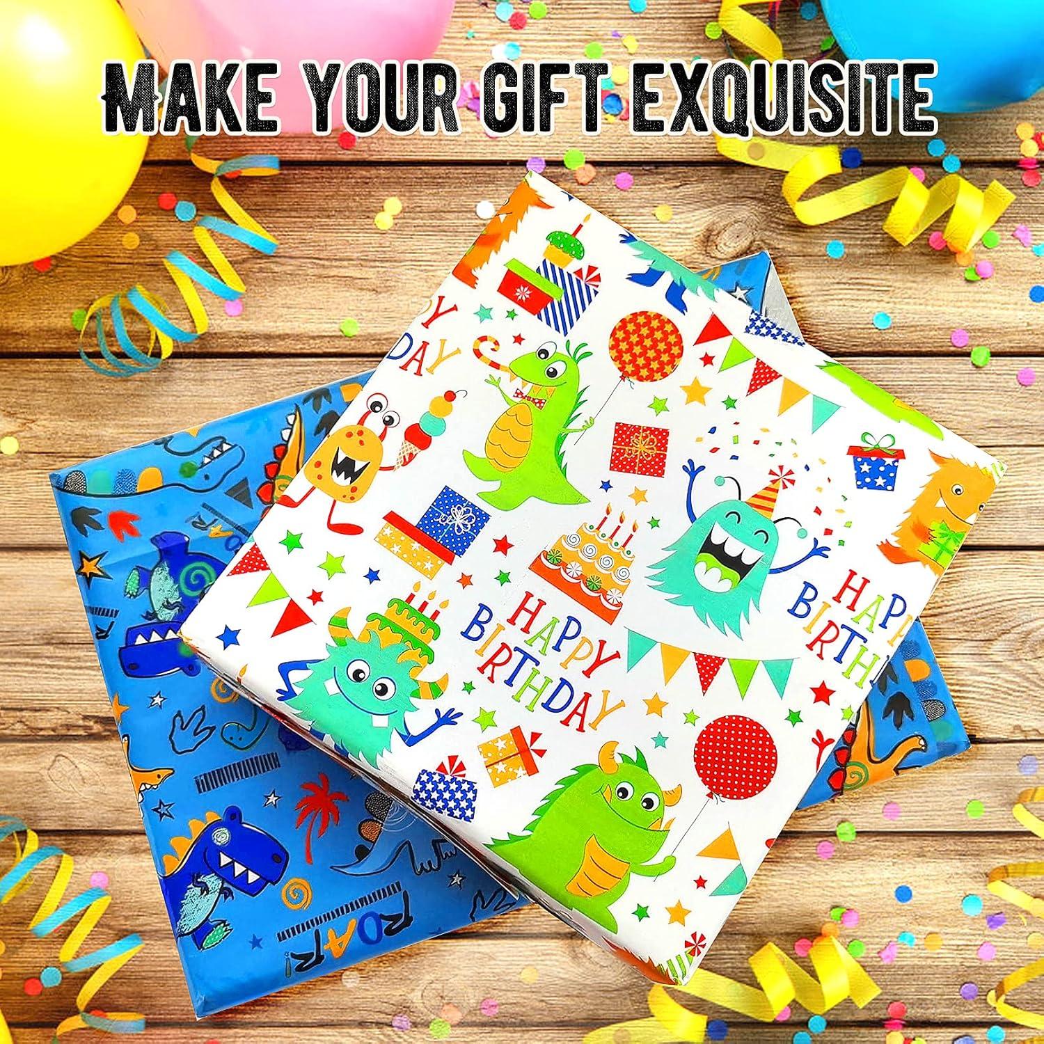 Kinder Geschenkpapier Set Dinosaurier Tiere 7 Blätter Recycling