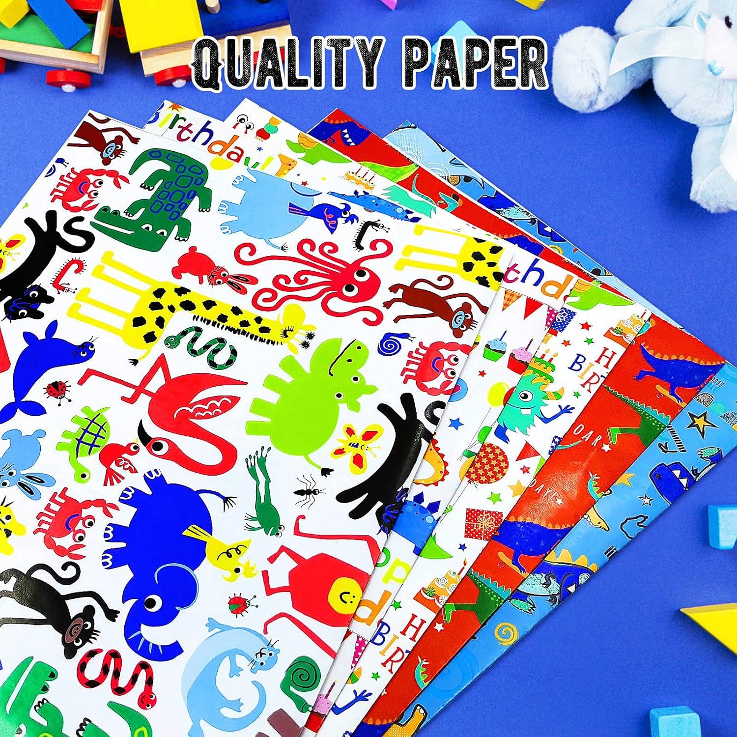 Kinder Geschenkpapier Set Dinosaurier Tiere 7 Blätter Recycling