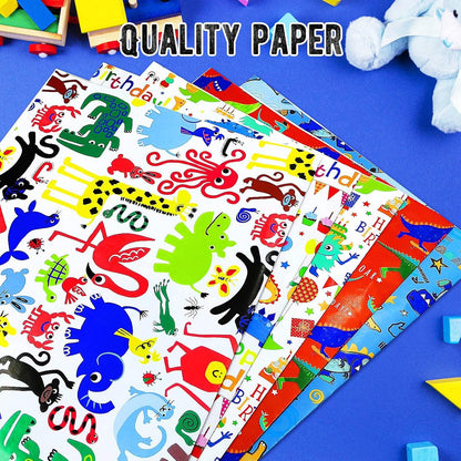 Kinder Geschenkpapier Set Dinosaurier Tiere 7 Blätter Recycling