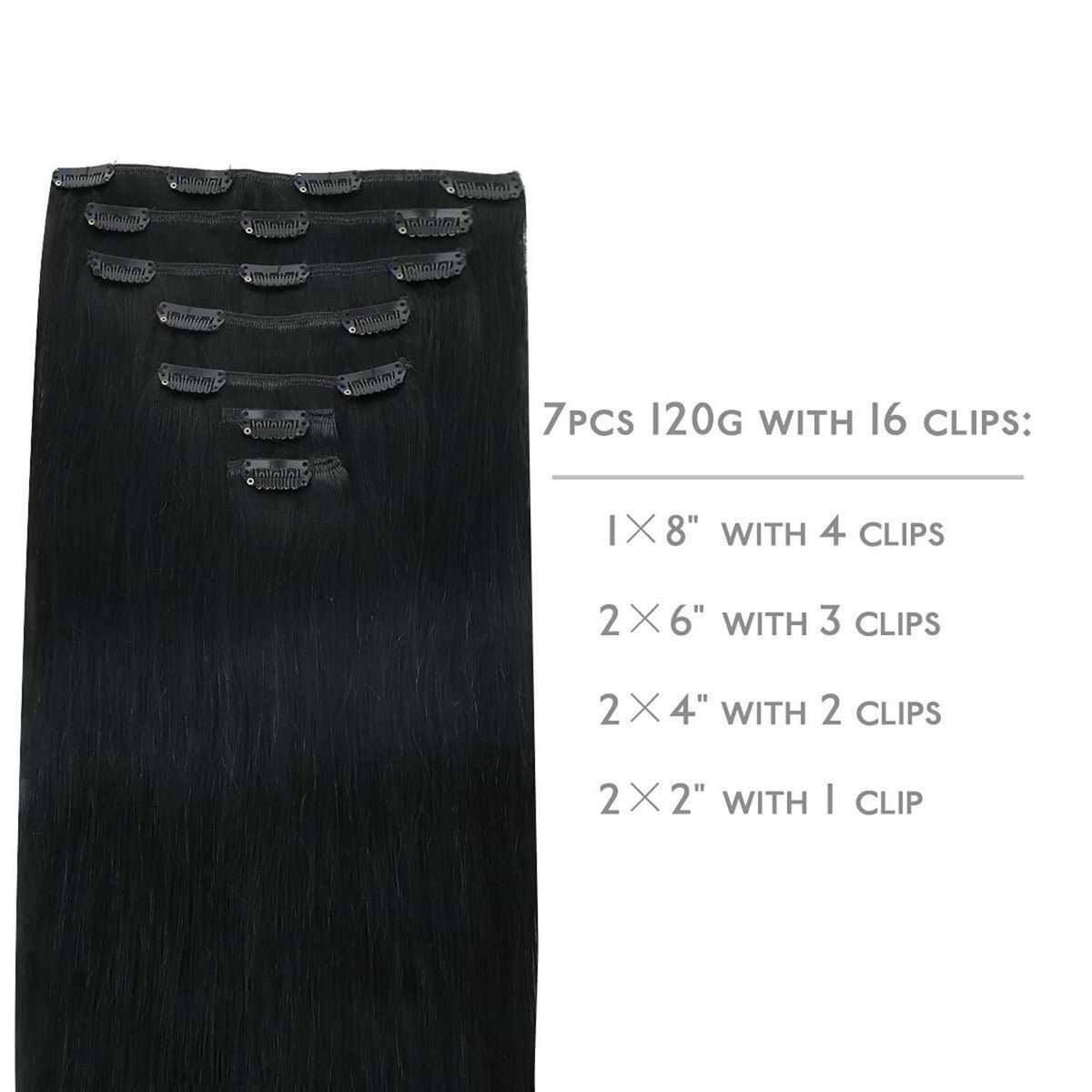 Echthaar Clip-Ins 60cm, Tief Schwarz – Remy Haarverlängerung