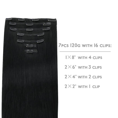 Echthaar Clip-Ins 60cm, Tief Schwarz – Remy Haarverlängerung