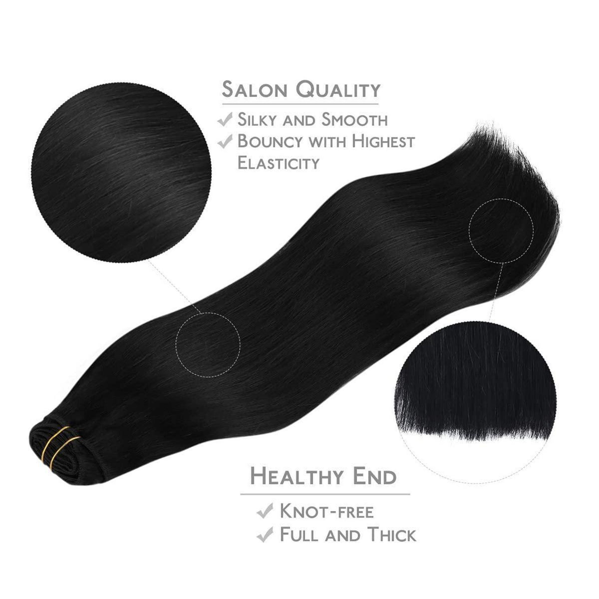 Echthaar Clip-Ins 60cm, Tief Schwarz – Remy Haarverlängerung